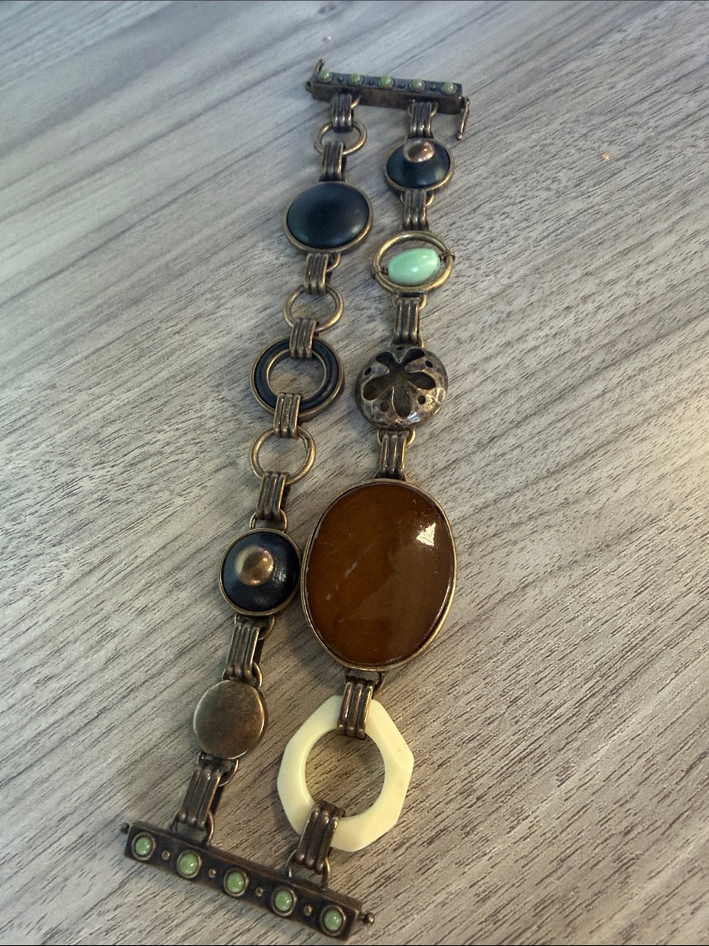 Lucky Brand Brown and Cream Multi-Stone Bracelet